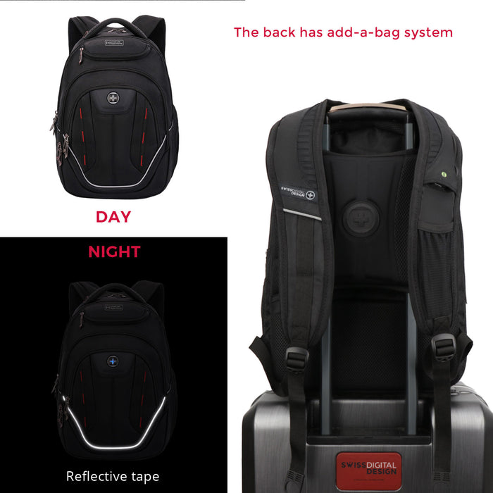 Swissdigital Terabyte Backpack – 15.6\" Laptop Bag, USB Charging, SDD Finder, RFID Protection, Large Capacity, 2-Year Warranty