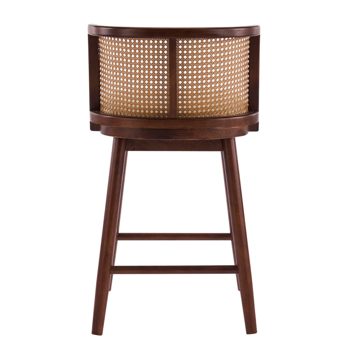 Talia Wooden Counter Height Bar Stool Set of 2 with Rattan Backrest,Walnut