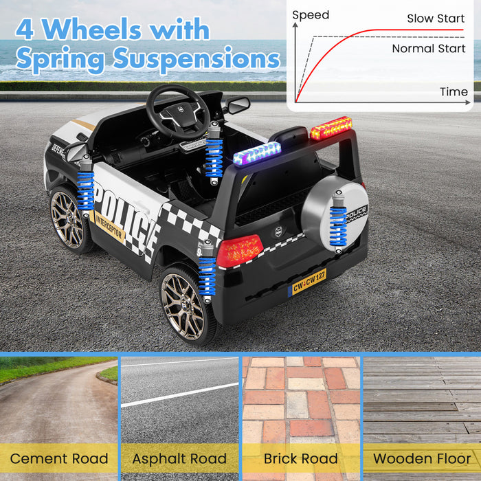 Honeyjoy Kids Ride On Police Car 12v 7a Battery Powered Cop Car With Remote Control White