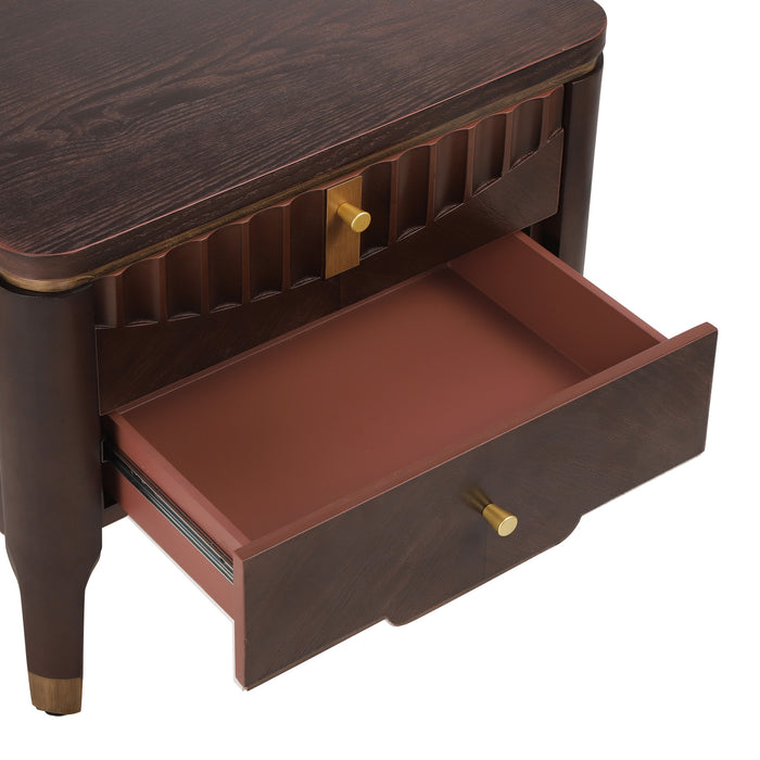 Liam Modern Wave Design Nightstand with 2 Storage Drawers,Dark Brown