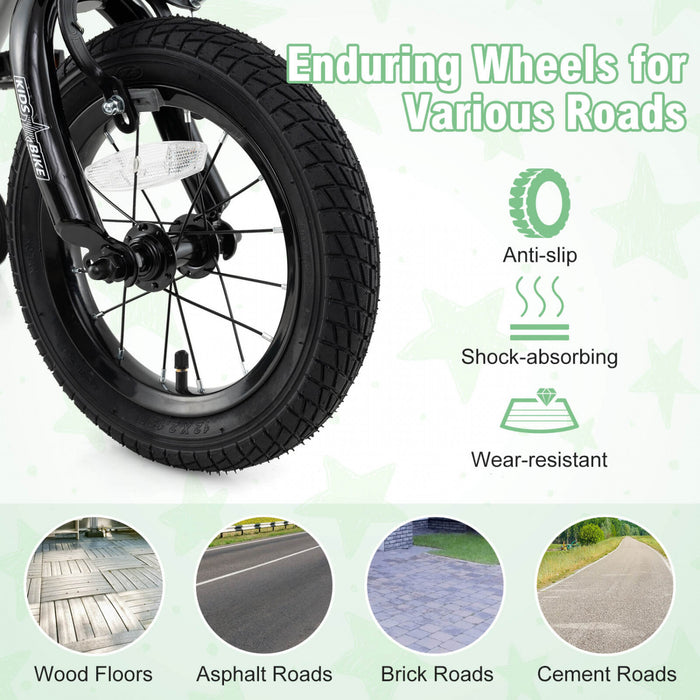 Costway 14\" Kid's Bike With Training Wheels Adjustable Handlebar & Seat Handbrake Silver