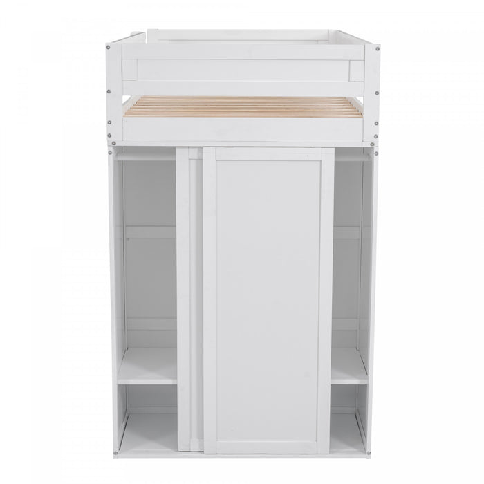 Jeffrey Solid Wood Loft Bed With Wardrobe, Desk And Drawers, Twin Size,white