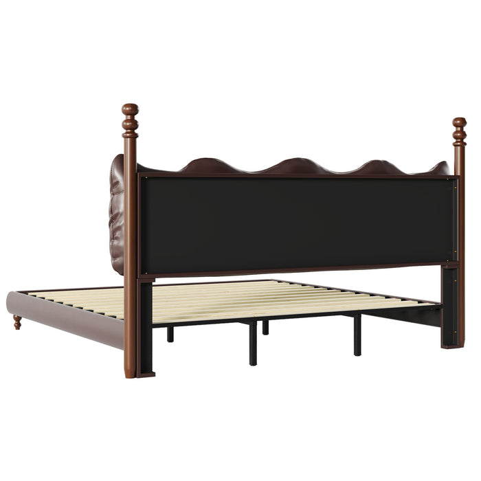 Emma Faux Leather Platform Bed Frame with Headboard,California King Size,Dark Brown King Bed