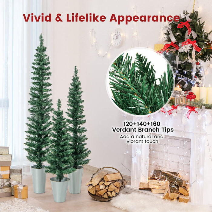 Costway Potted Artificial Christmas Tree Set Of 3 With 3/4/5 Ft Faux Slim Pencil Trees