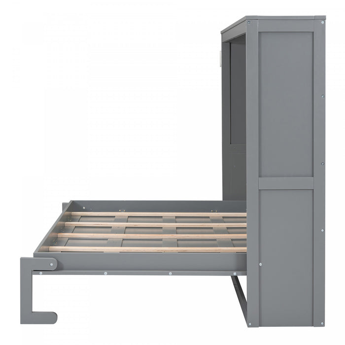 Evelyn Space-Saving Murphy Wall Bed with Foldable Cabinet Design,Full Bed,Grey