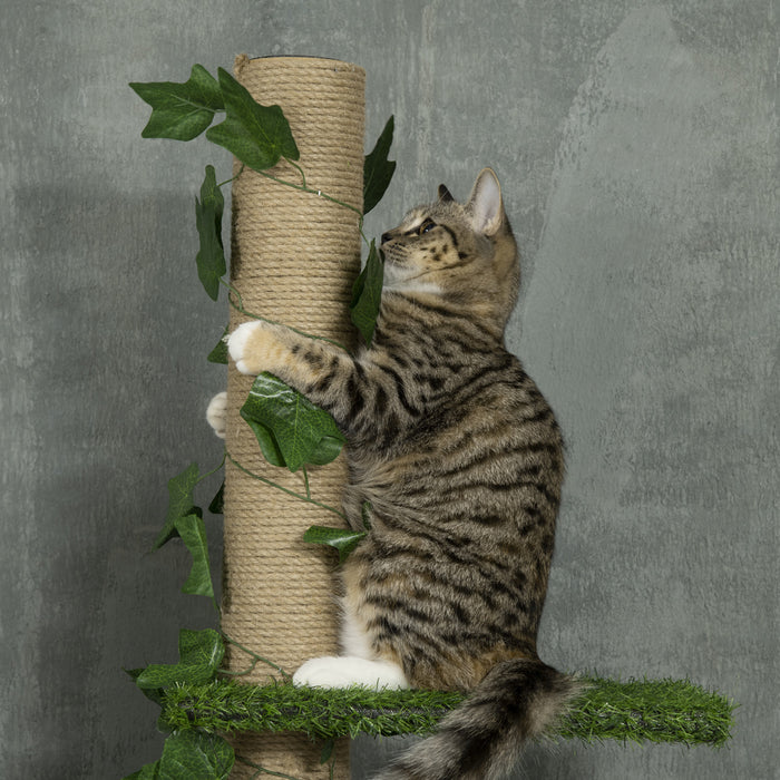 Pawhut 4-tier Floor To Ceiling Cat Tree, Height(80-95inches)adjustable, Tall Cat Tower W/ Anti-slip Kit, Leaves, Multi-layer Activity Centre W/ Scratching Post