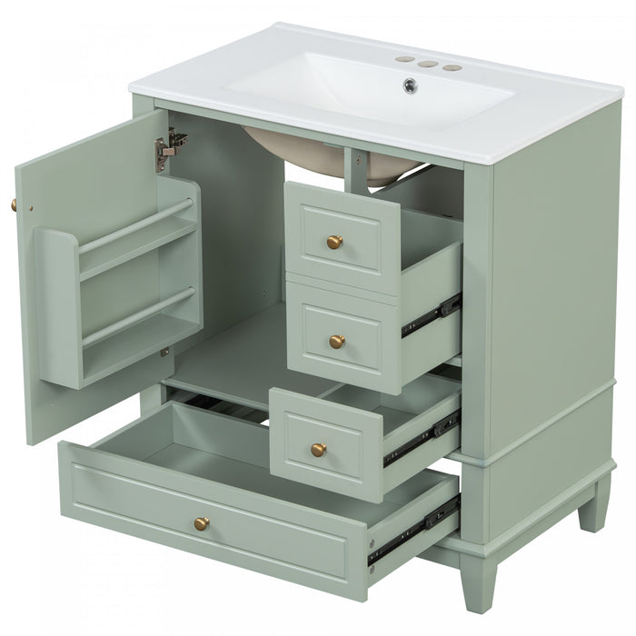 Emma 30\" Solid Wood Bathroom Vanity with Ceramic Sink and Soft-Close Door, Green