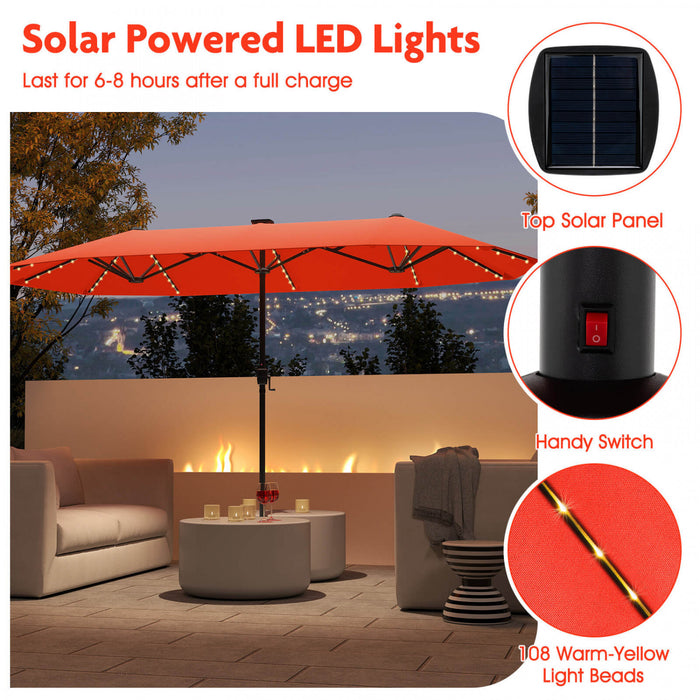 Costway 13 FT Large Patio Umbrella with LED Solar Lights Crank Handle 12 Heavy-Duty Ribs Orange