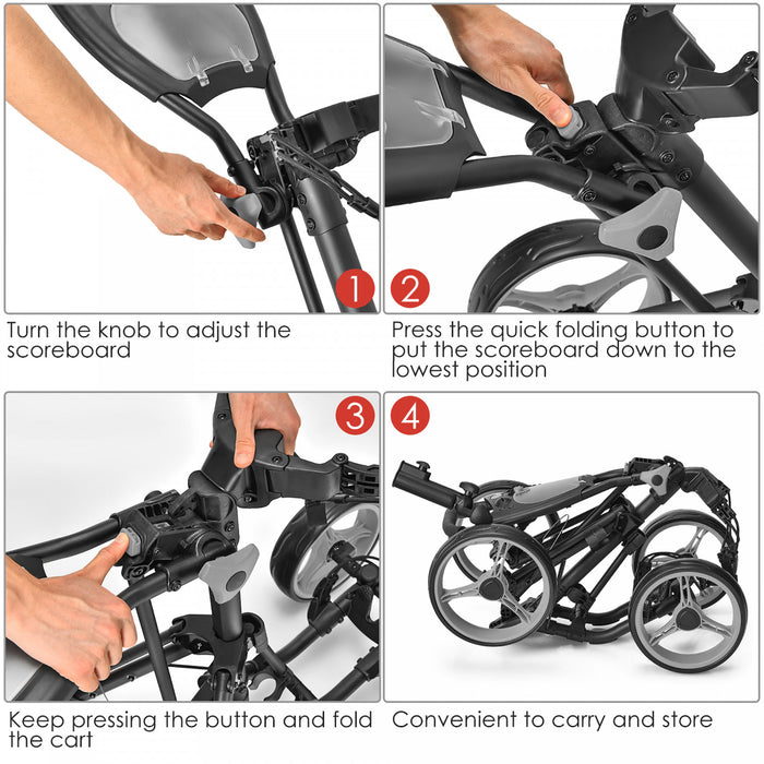Goplus Folding 4 Wheels Golf Push Cart W/brake Scoreboard Adjustable Handle Gray
