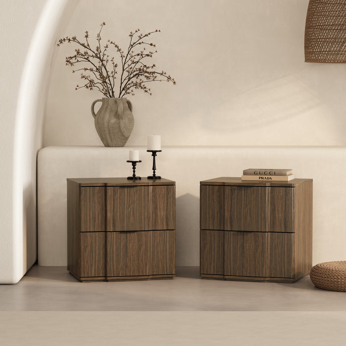 Clive Mid-Century Modern 22\" Nightstand in Walnut and Black (2-Drawer)