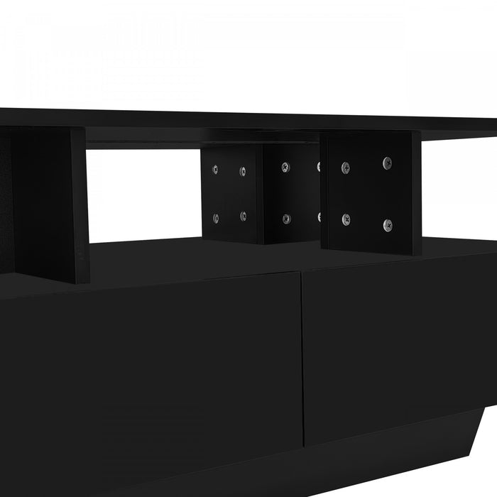 Lucas LED Coffee Table with Storage Drawers and Open Shelves,Black