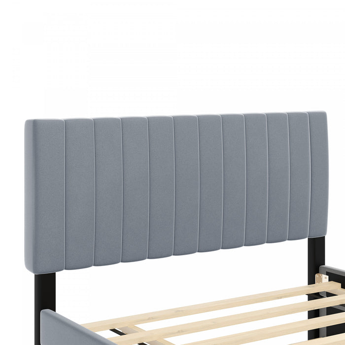 Ethan Space-Saving Velvet Upholstered Platform Bed with Trundle,Full Size,Grey Full Bed