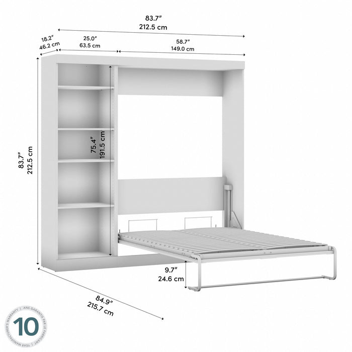 Bestar Pur Full Murphy Bed with Shelving Unit 84-Inch Wall Bed - Rustic Brown