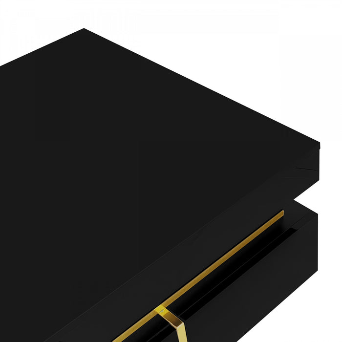 Ava High-Gloss Coffee Table with Storage Drawers and Gold Accents,Black