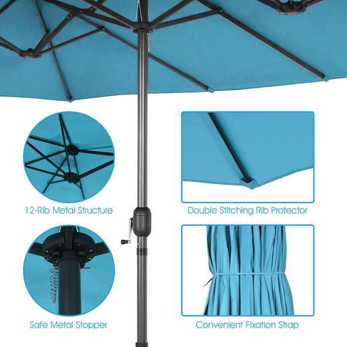 Costway 15FT Double-Sided Twin Patio Umbrella Sun Shade Outdoor Crank Market Turquoise