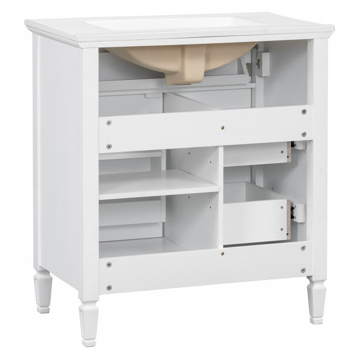 Olivia 30\" Bathroom Vanity with Ceramic Sink and Solid Rubberwood, White