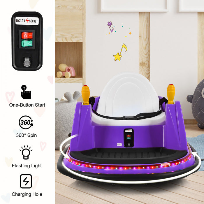 12v Vehicle 360¡a Spin Race Toy Kids Ride On Bumper Car W/ Remote Control Purple