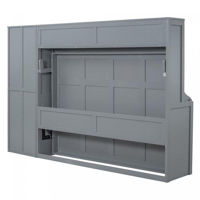 Dennis Engineered Wood Full Murphy Bed With Shelves And Drawers, Grey