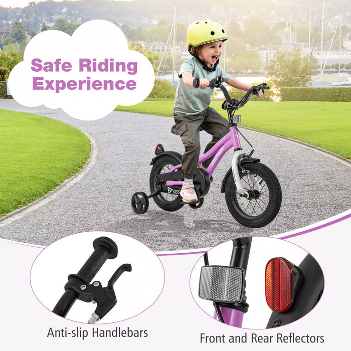 Costway 12\" Kids Bike For 3-4 Years Old Boys & Girls With Adjustable Seat Handbrake Reflectors Purple