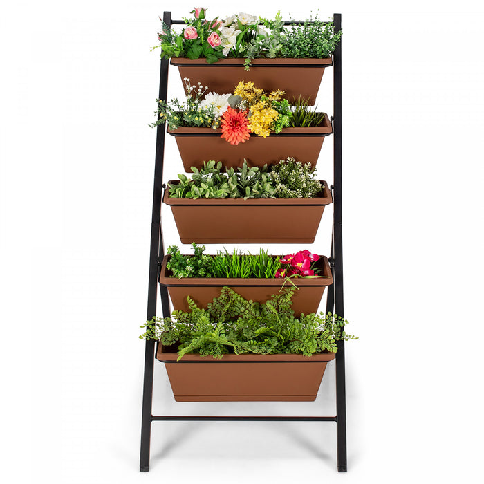 Costway 5-tier Vertical Garden Planter Box Elevated Raised Bed W/5 Container Brown