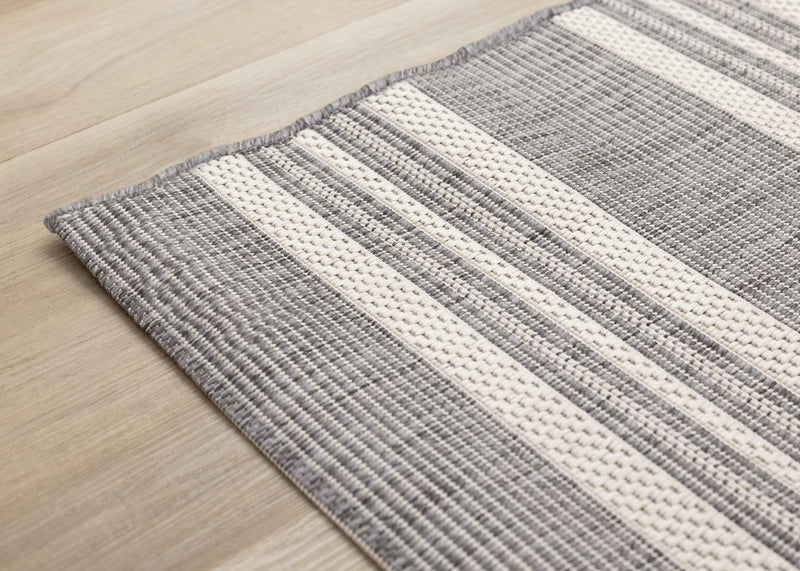 Jackson Cream Taupe Banded Stripes Rug, 7'10\" 10'6\" Outdoor Area Rug