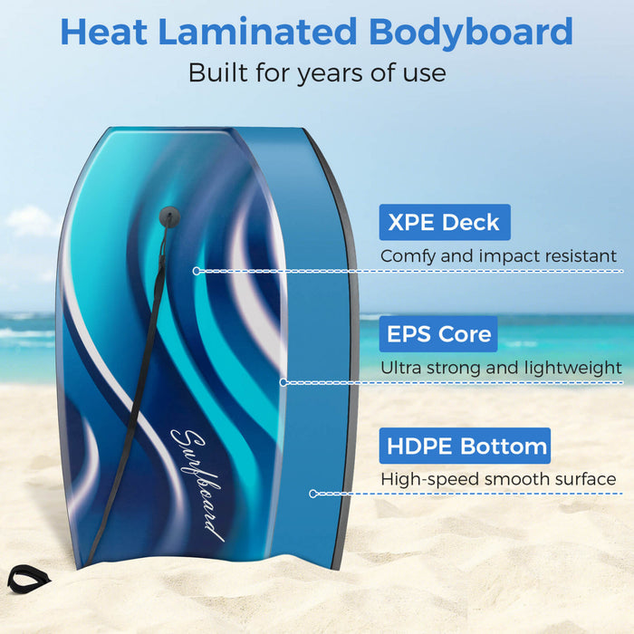 Costway 33\" Lightweight Body Board With Eps Core Xpe Deck Hdpe Bottom Crescent Tail Blue