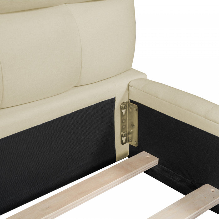 Jessica Upholstered Platform Bed with Comfortable Linen Fabric and Sturdy Frame,Queen Size,Beige Queen Bed