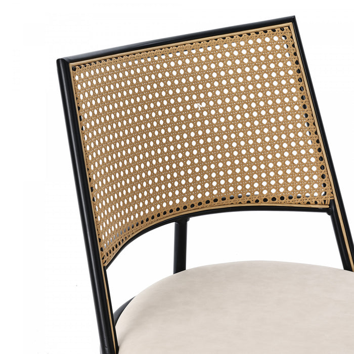 Oliver Modern Dining Chairs with PU Upholstered and PE Rattan Backrest Set of 2,Black