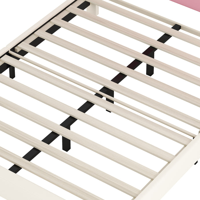 Judson Upholstered Princess Bed With Crown Headboard And Pu Platform Frame,full Size,cream Full Bed