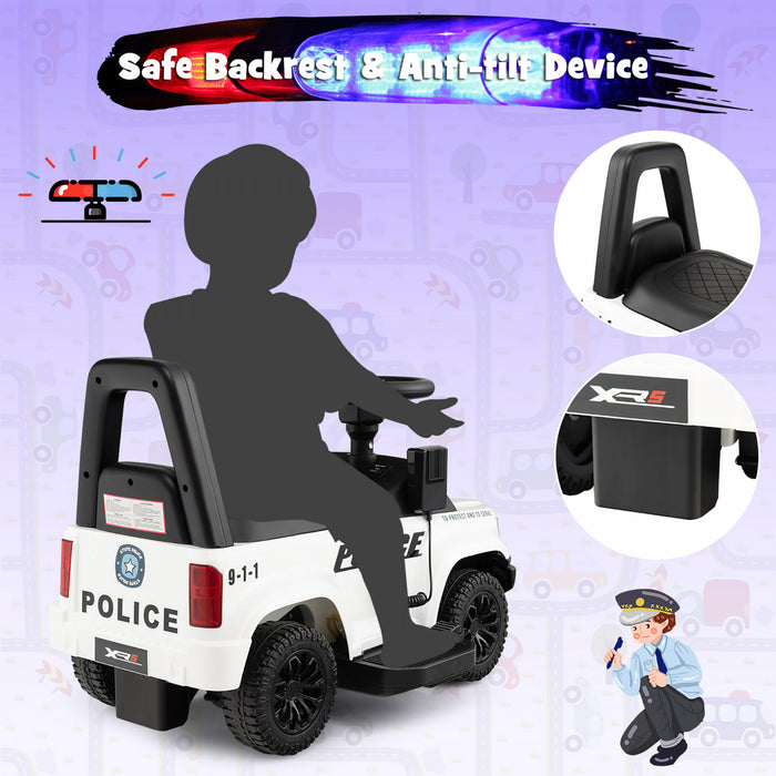 2-in-1 6v Kids Ride On Police Car Toddler Push Car W/ Megaphone & Siren White