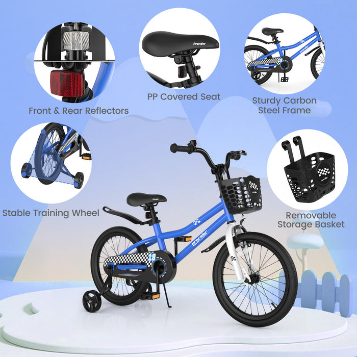 Costway 18\" Kid's Bike With Removable Training Wheels & Basket For 4-8 Years Old Blue