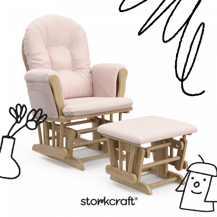 Storkcraft Hoop Glider and Ottoman - Natural/Pink