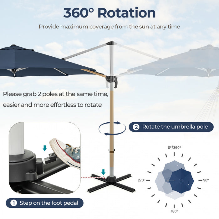 Costway 11 FT Outdoor Patio Umbrella, Round Cantilever Umbrella w/ 360° Rotation Navy