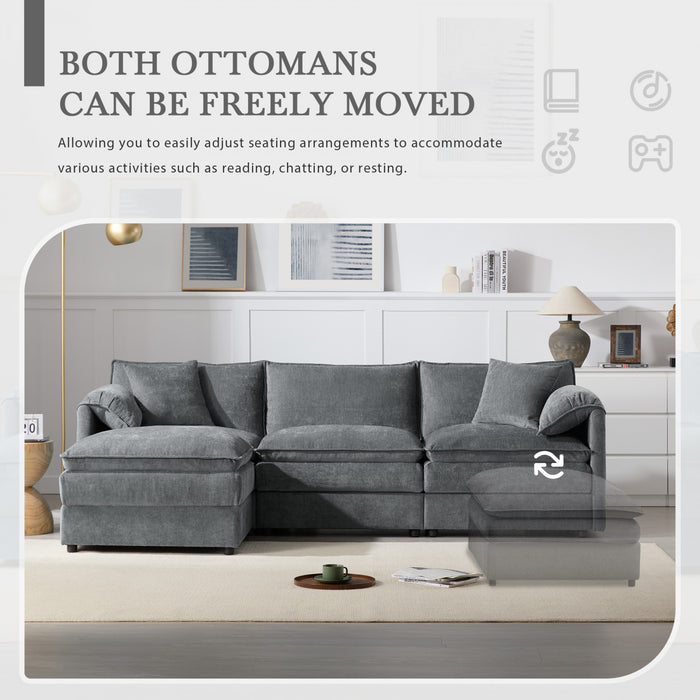 Nimbus 103 Inch Chenille Modular Sectional Sofa with Ottoman and Double Cushions, Dark Gray