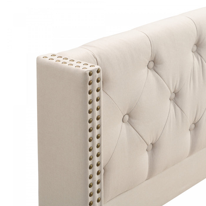 Haley Linen Upholstered Platform Bed with Classic Wingback Headboard and Diamond Tufted Upholstery,Full Size,Beige Full Bed