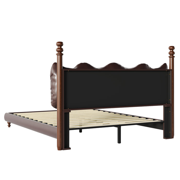 Emma Faux Leather Platform Bed Frame with Headboard,Queen Size,Dark Brown Queen Bed