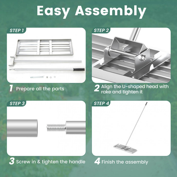 Costway Lawn Leveling Rake 30\" X 10\" Heavy Duty Level Lawn Tool For Garden Backyard/lawn Silver