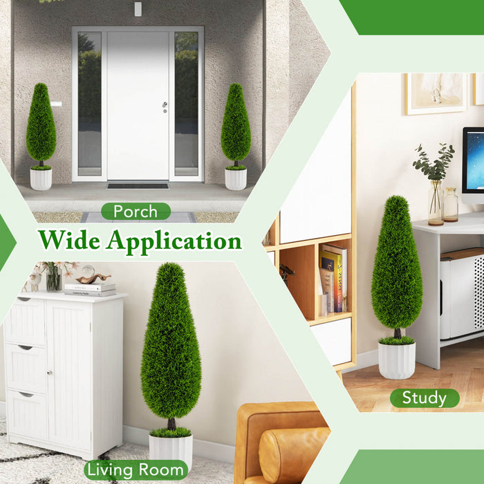 Costway 2 Pack Artificial Cedar Plant 3 Ft Potted Teardrop Shaped Bush With Premium Pe Leaves