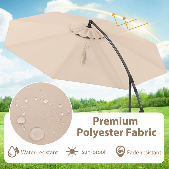 Costway 10FT Patio Offset Hanging Umbrella Easy Tilt Adjustment 8 Ribs Backyard Beige