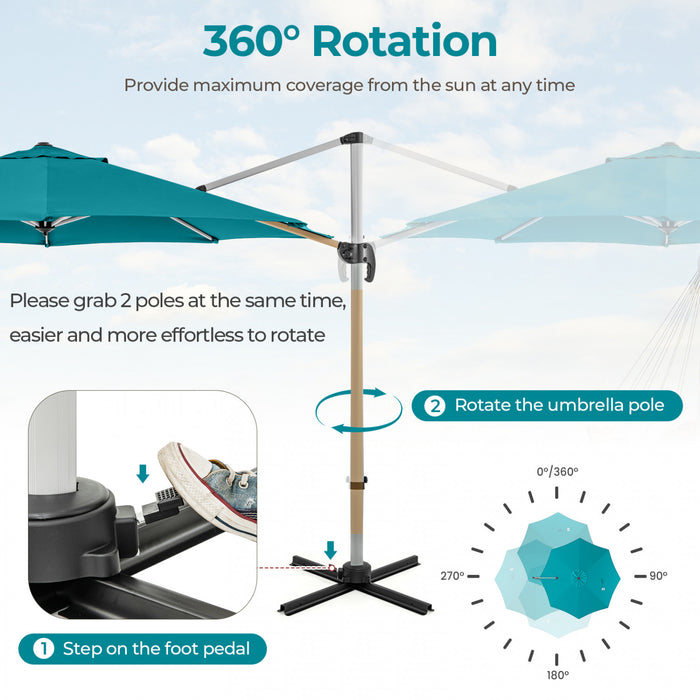 Costway 11 FT Outdoor Patio Umbrella, Round Cantilever Umbrella w/ 360° Rotation Blue
