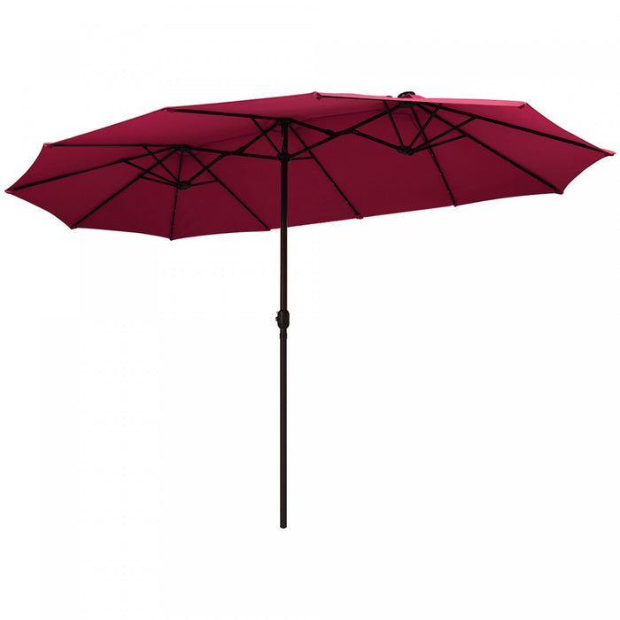 Costway 15Ft Patio Double-Sided Solar LED Market Umbrella Crank Burgundy