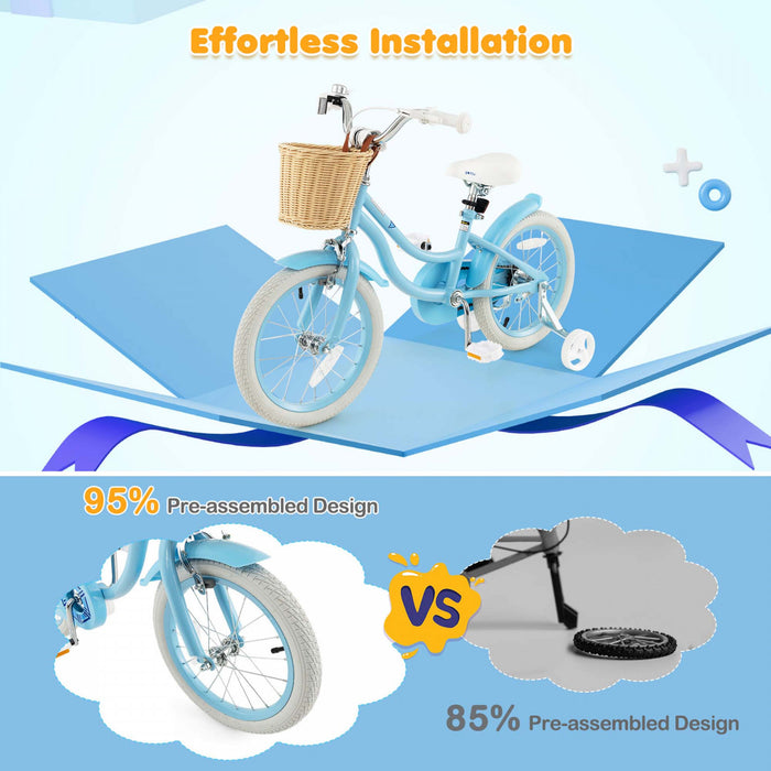 Prorider 16\" Kid's Bike With Training Wheels Adjustable Handlebar Seat Handbrake Blue