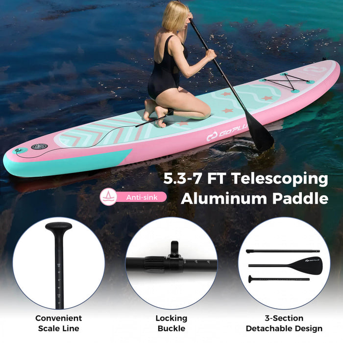 Goplus Large Inflatable Sup Board, Portable Paddle Board With 5d Rings Stand Up Paddle Board For Youth & Adult Light Pink