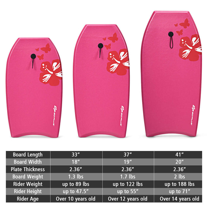 Goplus 41'' Super Lightweight Bodyboard Surfing W/leash Eps Core Boarding Ixpe Pink