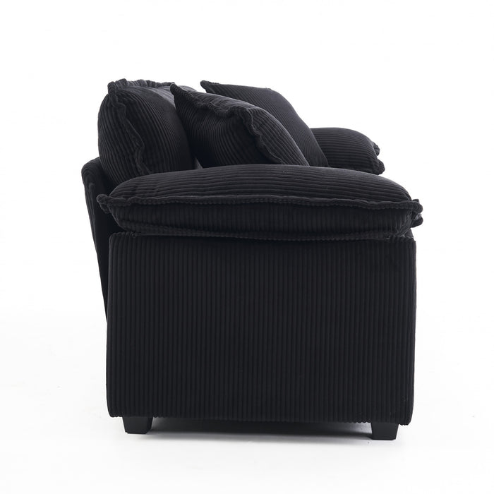 Liam 84.6\" Comfortable Cloud Modular Sofa with Corduroy Upholstered,Black