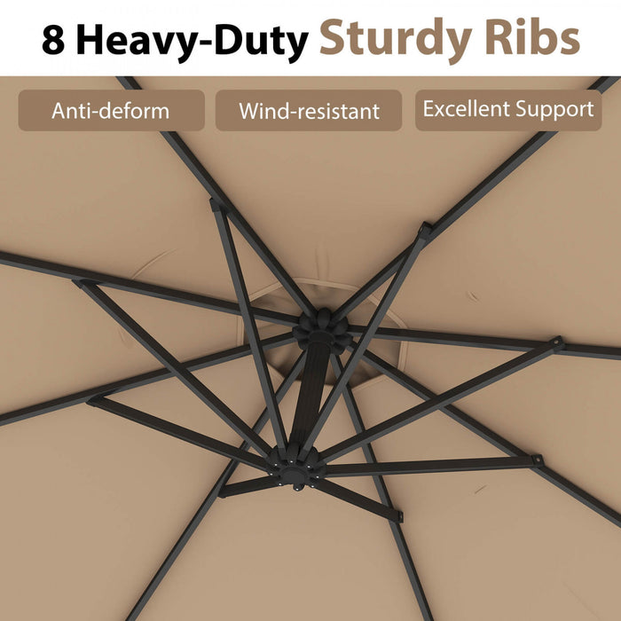 Costway 10FT Patio Offset Hanging Umbrella Easy Tilt Adjustment 8 Ribs Backyard Tan