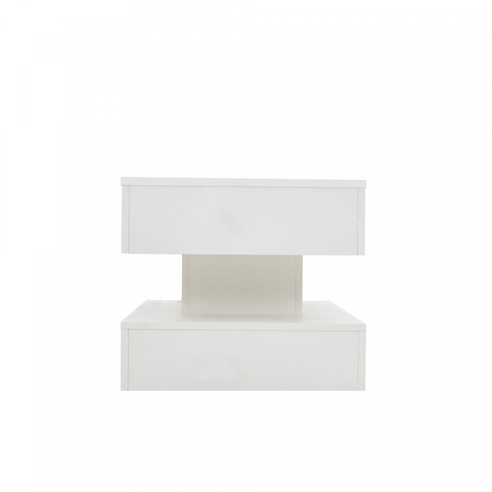 Flexi 39.9 Inch Hydraulic Lift-Top Coffee Table with LED Lighting and Hidden Storage, White