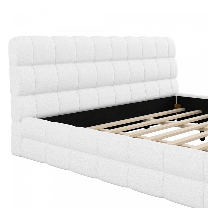 Emma Modern Upholstered Platform Bed with Comfortable Solid Wood,King Size,White King Bed