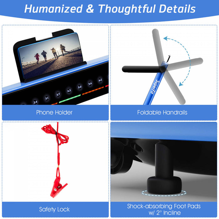 Superfit 2.25hp 2 In 1 Folding Treadmill Jogging Machine W/app Control Blue