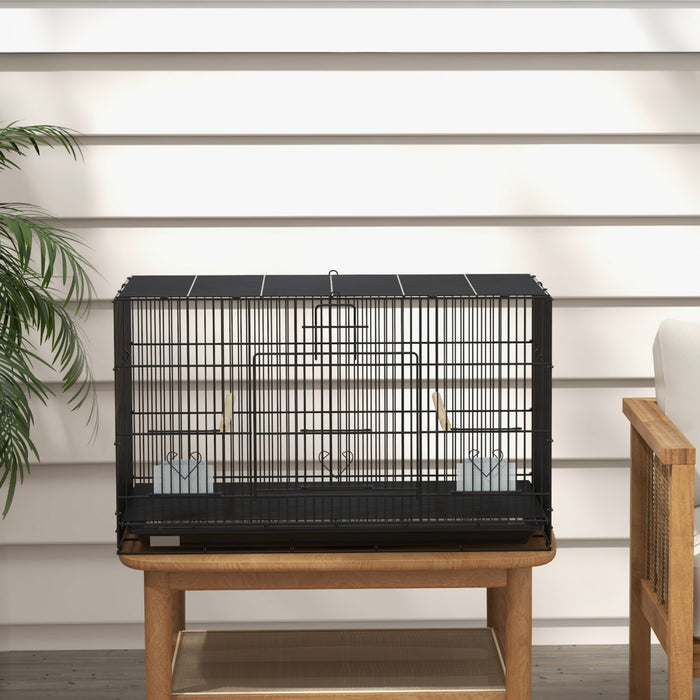 Pawhut 17.7\" Birdcage For Canaries, Lovebirds Finches, Budgie Cage With Removable Tray, Bottom Mesh Panel, Wooden Perches, Food Containers